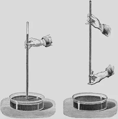 Al poner un tubo de 100 cm de altura lleno de mercurio (Hg) boca abajo en una cubeta también llena de mercurio, se observa que el Hg desciende a aproximadamente 76 cm, creándose un vacío en los 24 cm restantes. Crédito: [ClipArt ETC](https://etc.usf.edu/clipart/53700/53703/53703_torricellian.htm).
